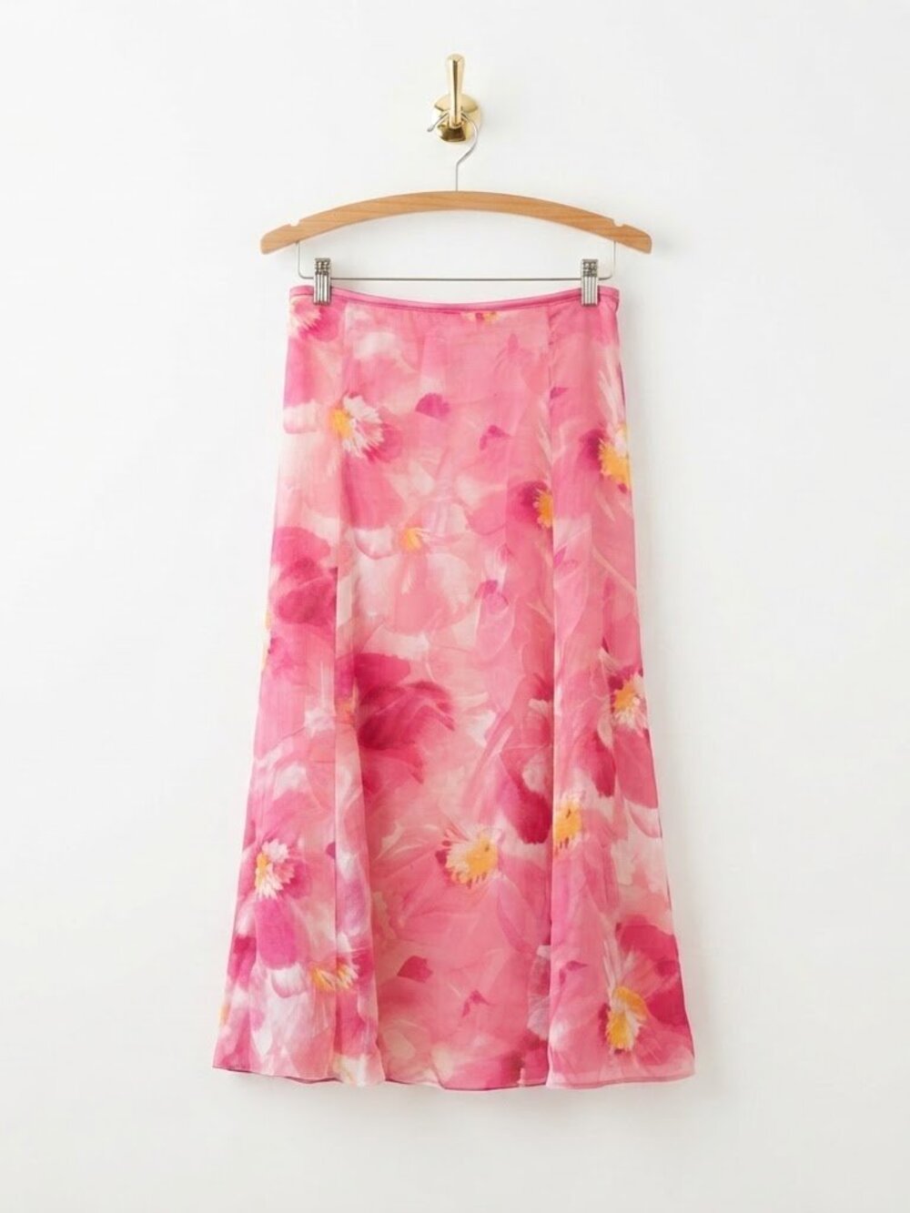 Pink Floral Maxi Skirt Size 14 Chiffon A-Line Flowy - Picture 1 of 8